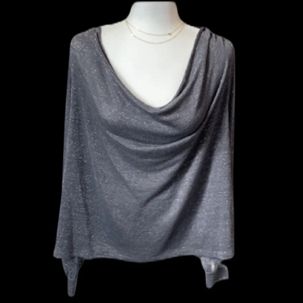 FREE PEOPLE Gray/Metallic Silver DrapeNeck Top Size M NEW